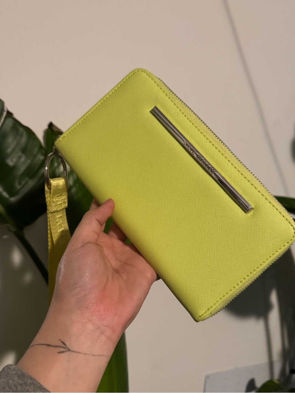 Steve Madden Neon Lime Zip Wallet Wristlet